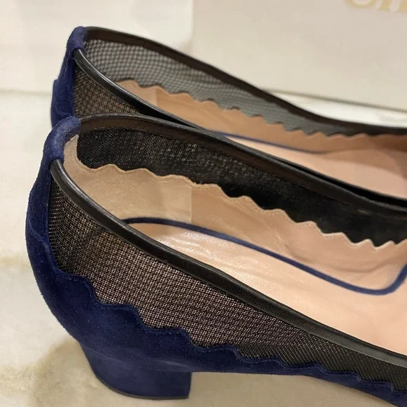Chloe Heels size 40 Navy Suede Black Mesh - Picture 13 of 16